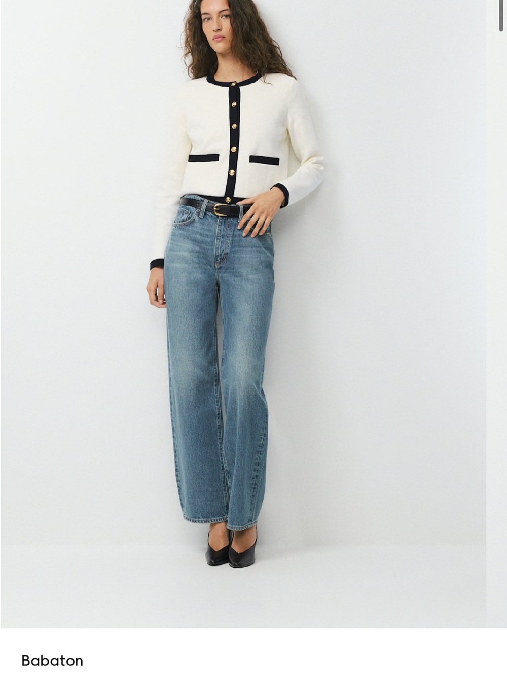 Aritzia Cream Knit Cardigan with Black Trim